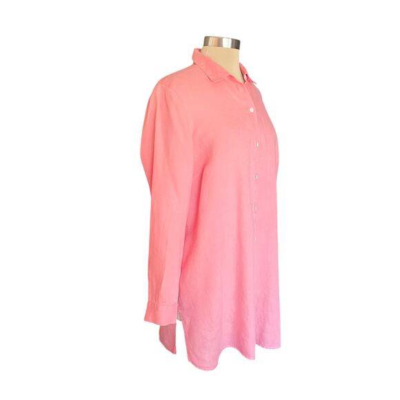 J. Jill Love Linen Coral Button Down Shirt Tunic Length MEDIUM Casual Work Wear - Picture 4 of 8